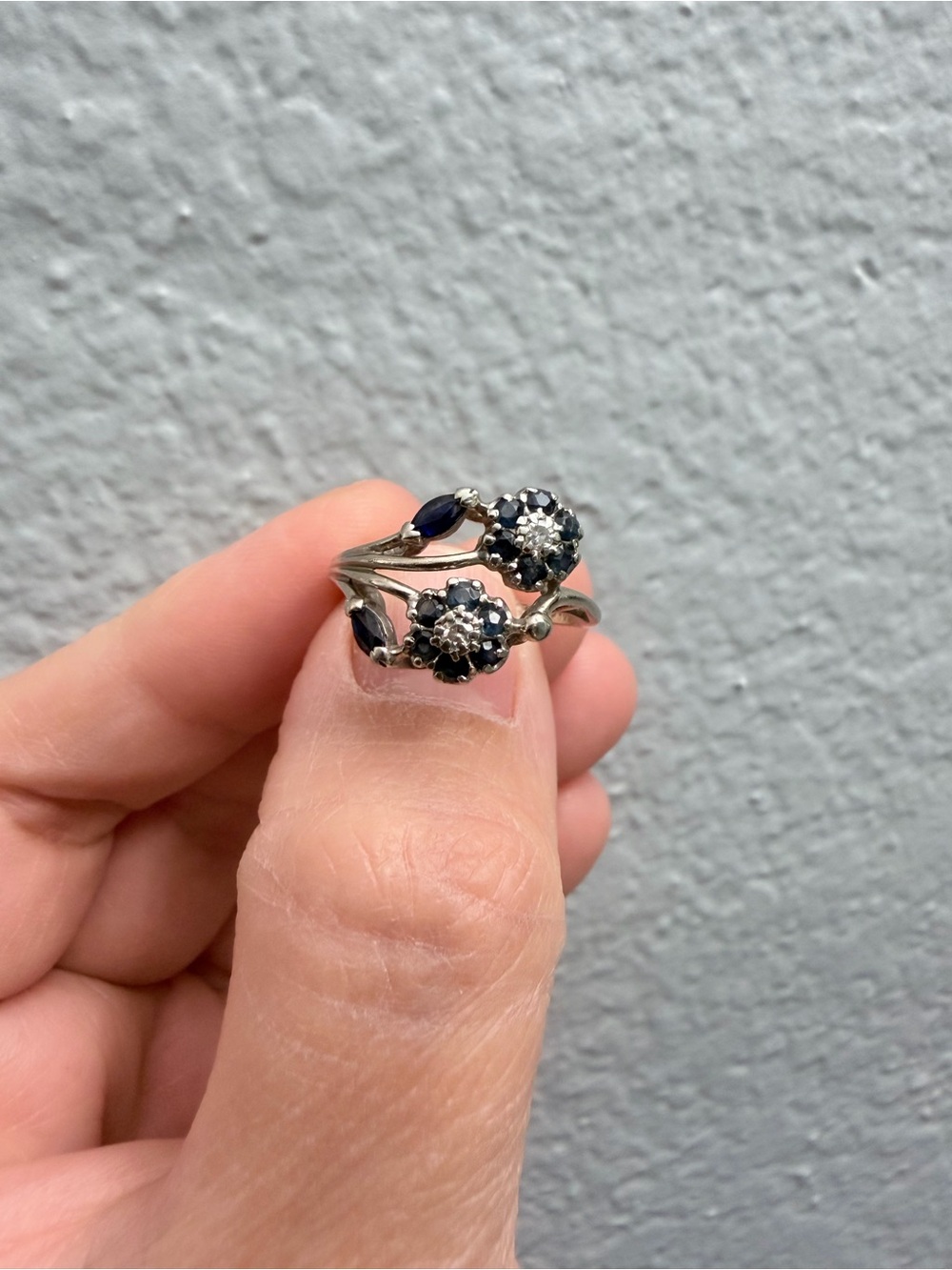 Vintage 10k Gold Sapphire and Diamond Ring Floral Design December Birthstone